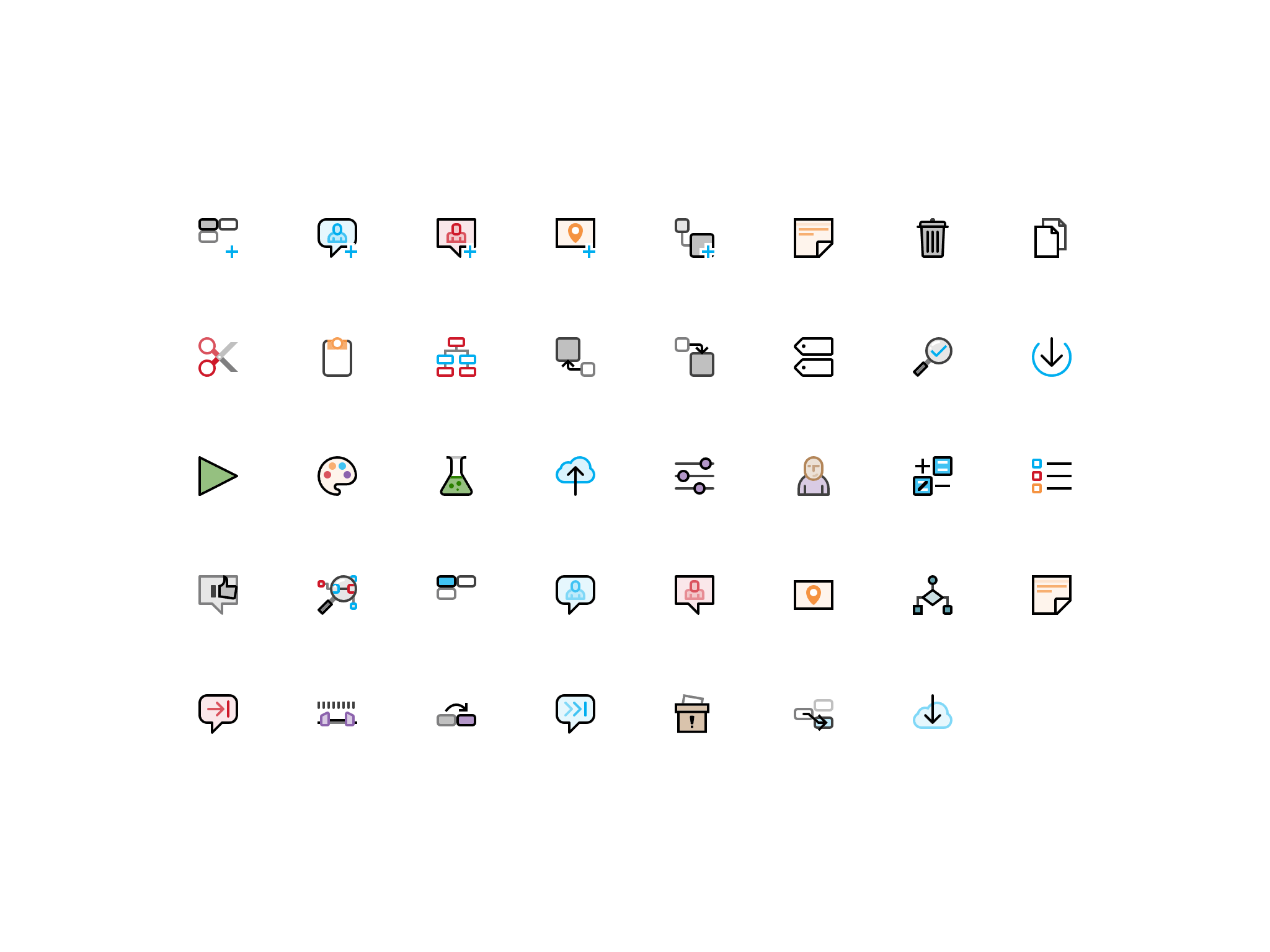 Collection of icons designed for the DialogueTrainer scenario editor