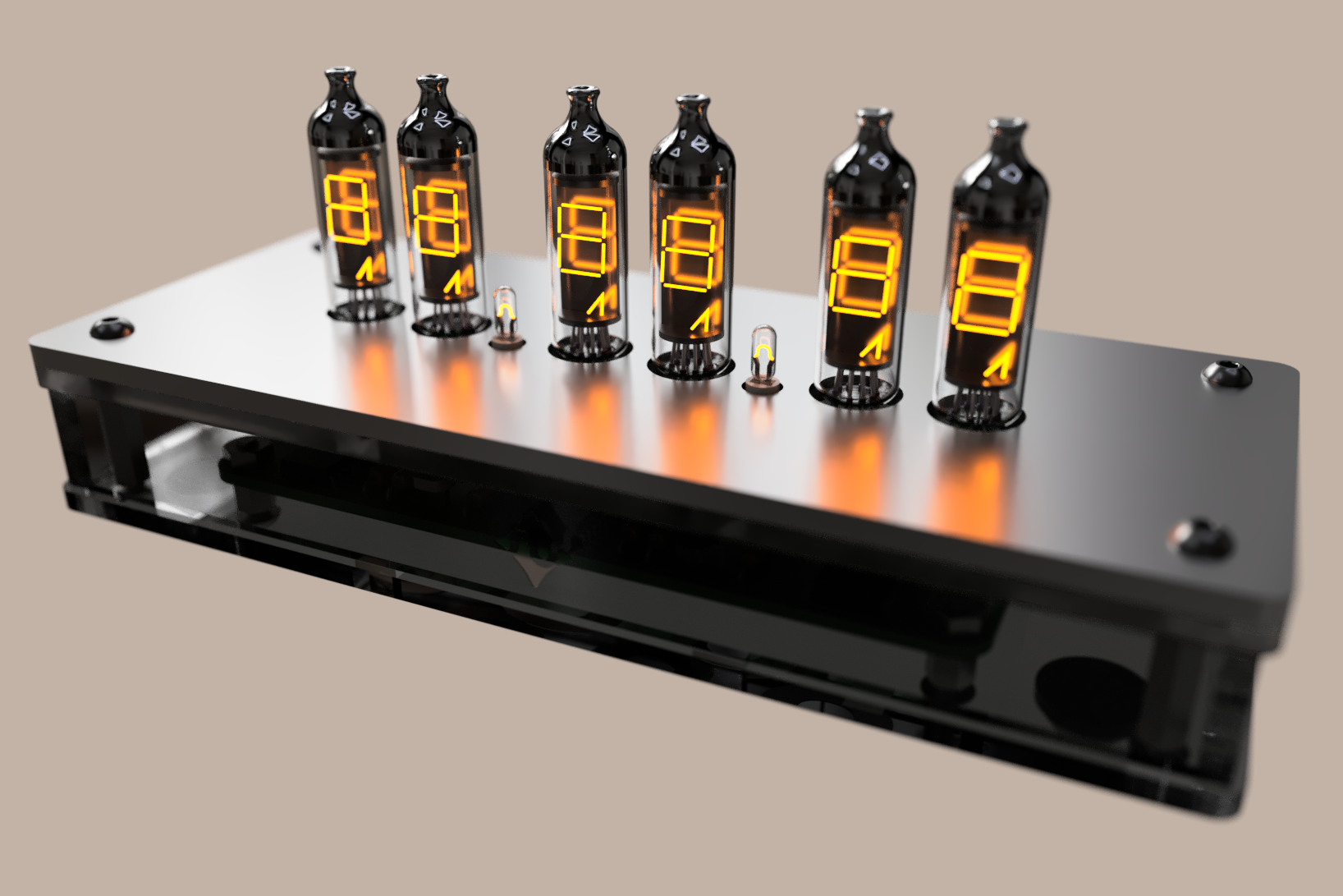 Early render of Numi with all digits showing the number 8.