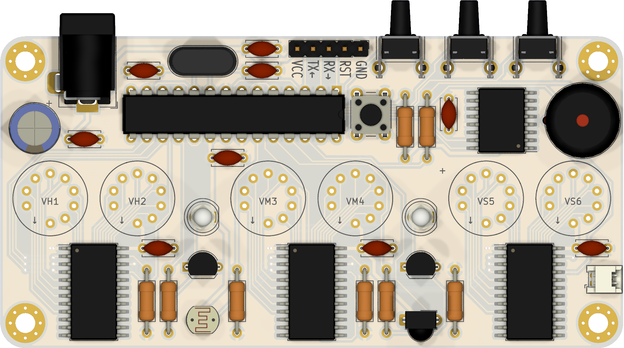 Numi PCB populated with electronic components.
