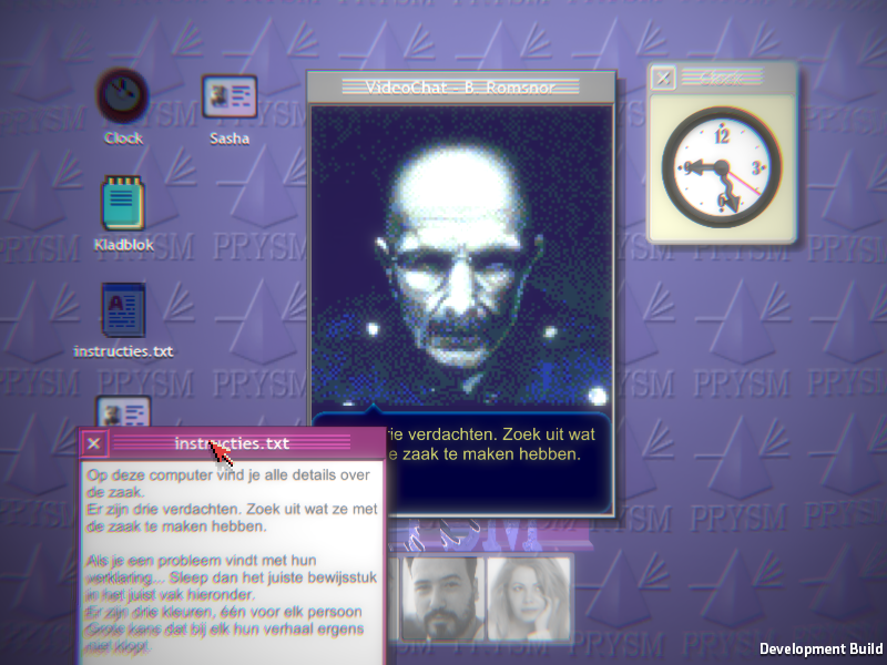 Screenshot of the virtual desktop that is shown to the players containing clues and information.