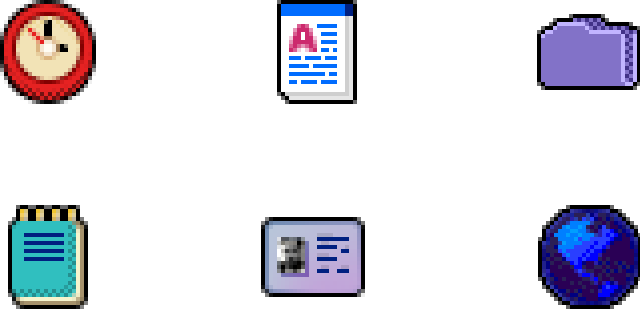 Collection of icons designed to be used on the virtual desktop.